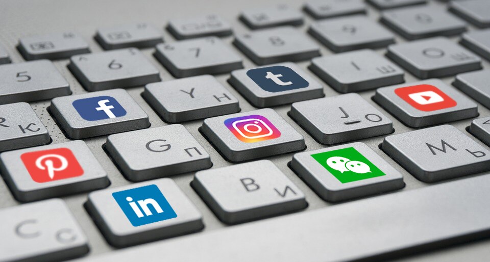 keyboard with social media icons in place of keys